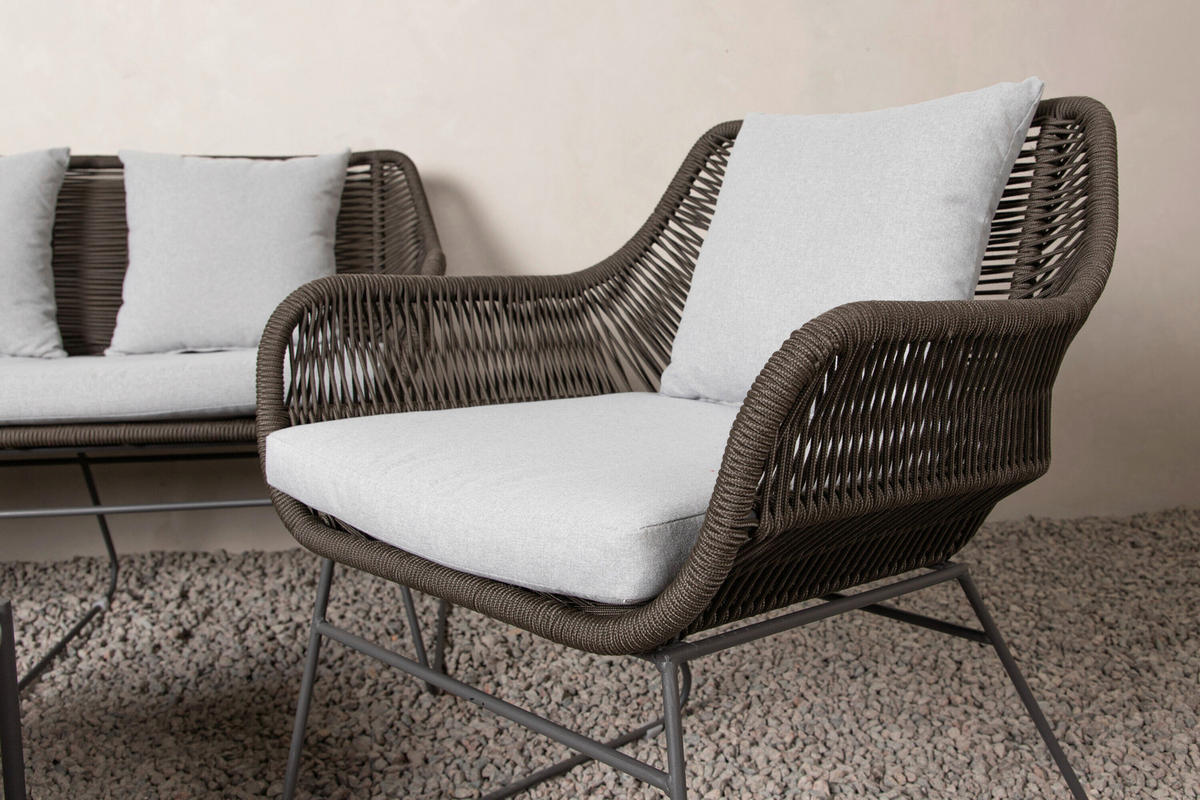 LOUNGEGARNITUR Stahl  - Schwarz/Grau, MODERN, Glas/Textil (133/73/73cm) - Gardenson