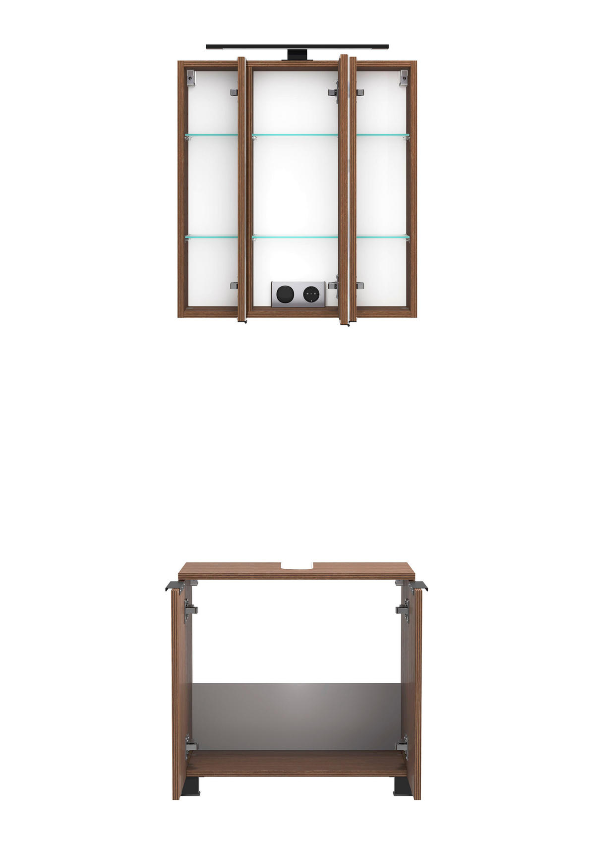 BADEZIMMER 2-teilig  in 60 cm  - Dunkelbraun/Schwarz, Natur, Glas/Holzwerkstoff (60cm) - Held