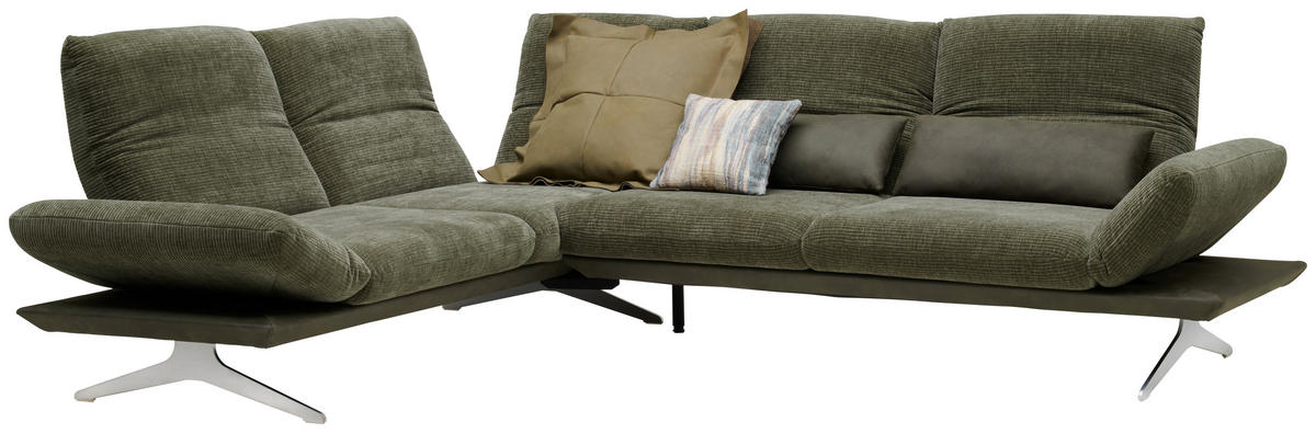 ECKSOFA in Flachgewebe Dunkelgrün  - Dunkelgrün/Edelstahlfarben, Design, Textil/Metall (209/277cm) - Koinor