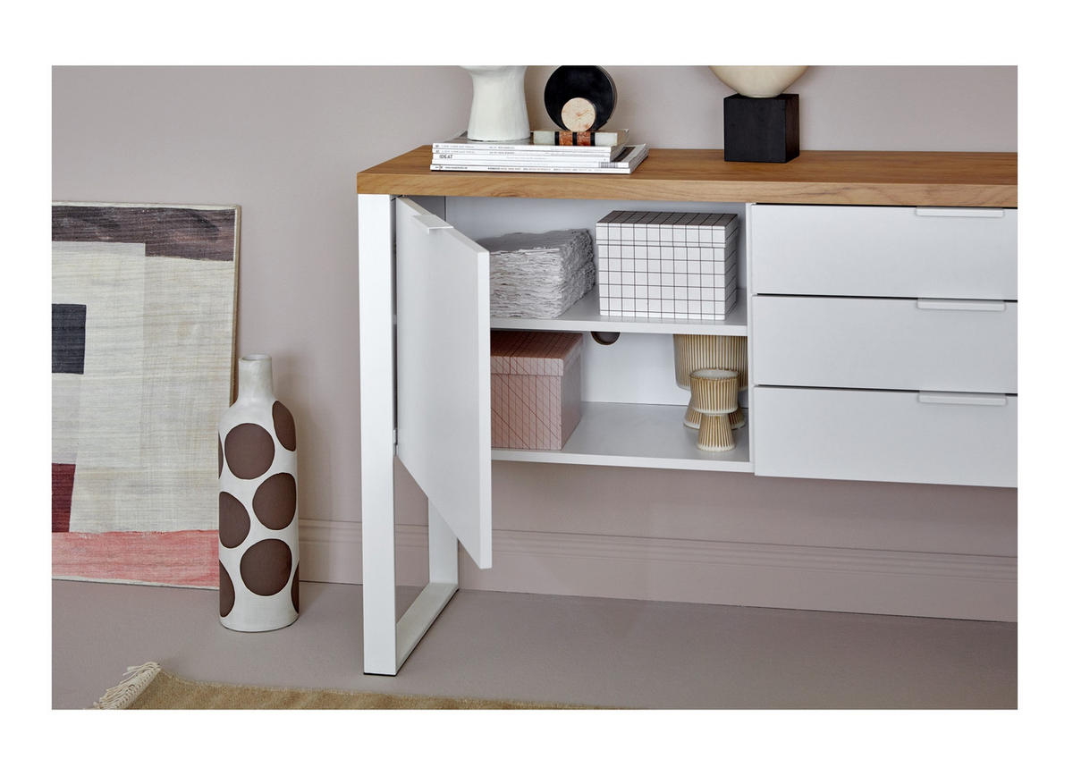 SIDEBOARD  in 180/76/40 cm  - Eichefarben/Weiß, KONVENTIONELL, Holzwerkstoff/Metall (180/76/40cm) - Livetastic