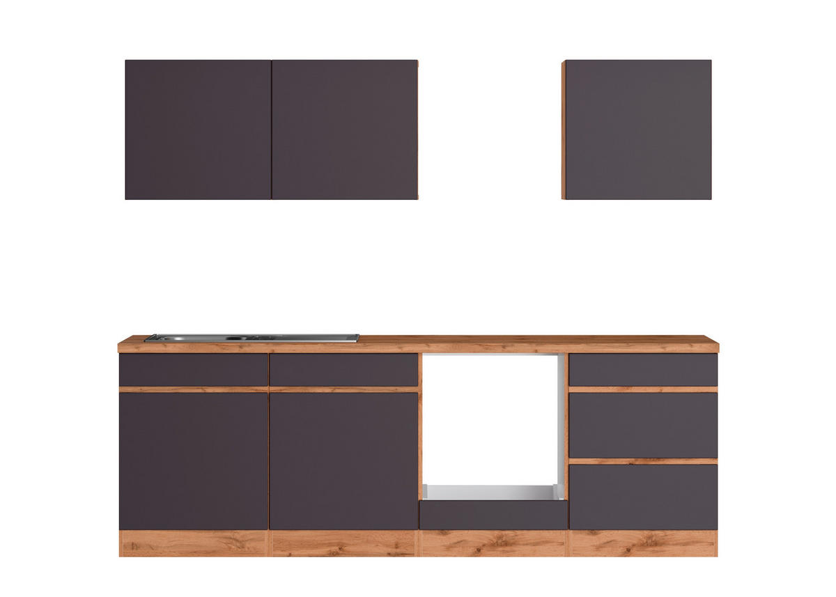 KÜCHENLEERBLOCK 240 cm   in Grau, Eiche Wotan  - Eiche Wotan/Grau, Design, Holzwerkstoff (240cm) - Held