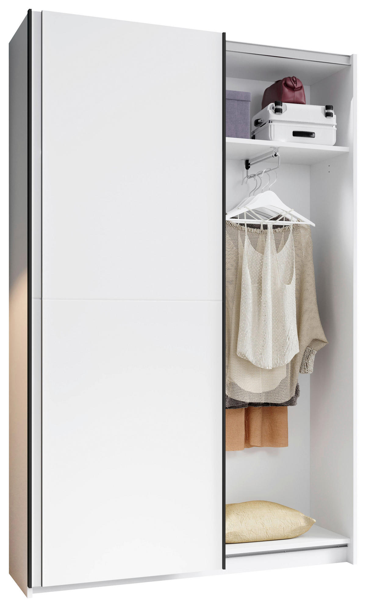 SCHWEBETÜRENSCHRANK  in Weiß  - Schwarz/Weiß, KONVENTIONELL, Holzwerkstoff/Metall (125/196/38cm) - Boxxx
