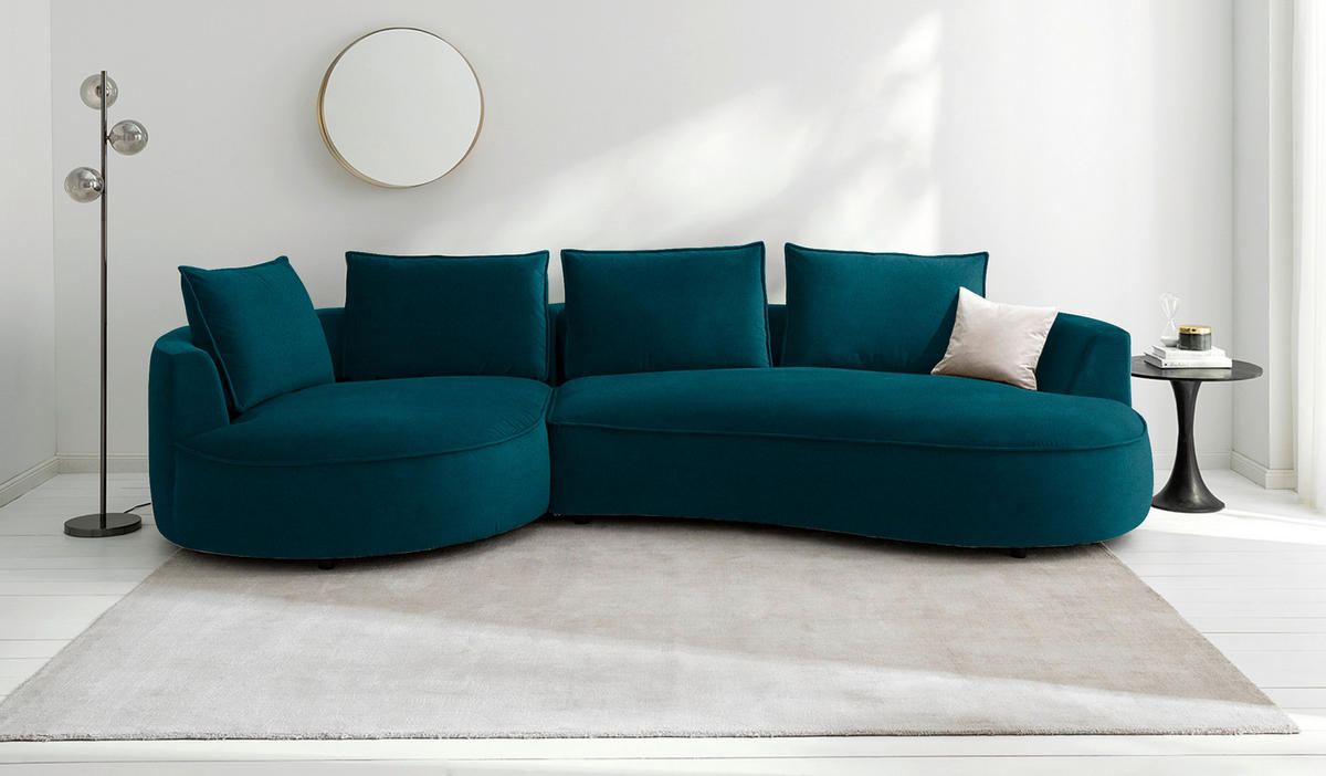 BIGSOFA Samt Petrol  - Petrol/Schwarz, Design, Kunststoff/Textil (154/82/322cm) - home24