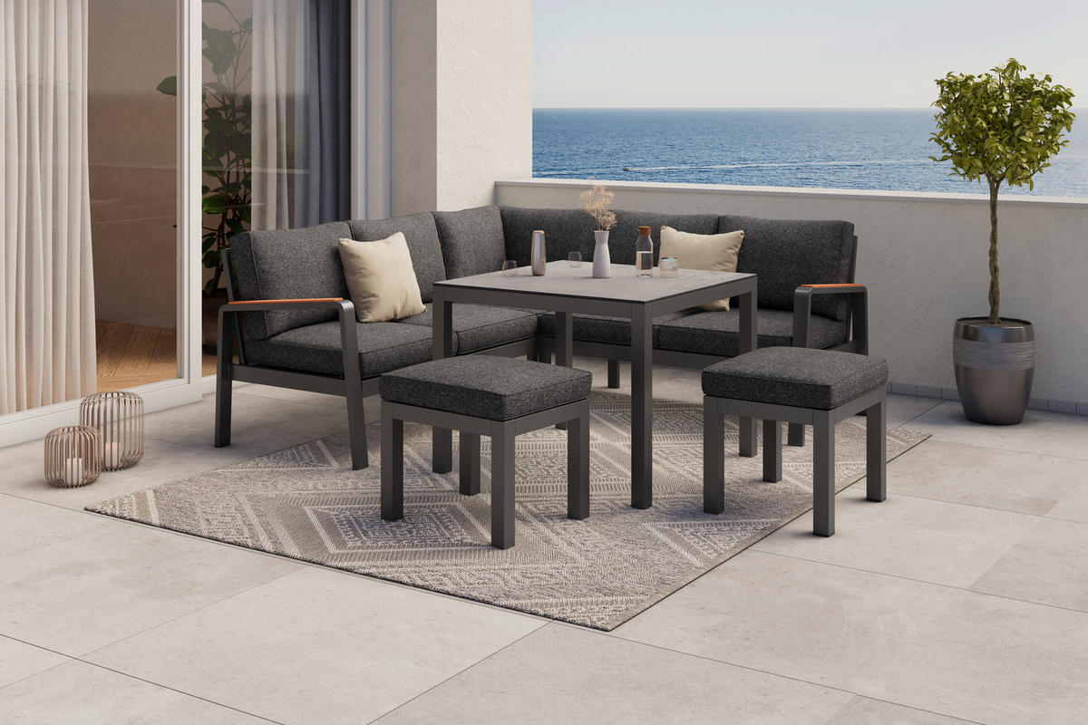 LOUNGEGARNITUR 4-teilig  193/193 cm  Aluminium  - Anthrazit/Schwarz, MODERN, Keramik/Textil (193/193cm) - Beldano
