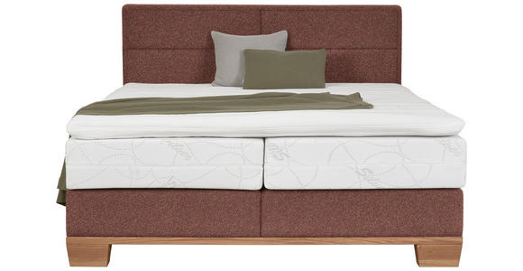 BOXSPRINGBETT 160/200 cm in Eichefarben, Dunkelrot - Eichefarben/Dunkelrot, Natur, Holz/Textil (160/200cm) - Valnatura