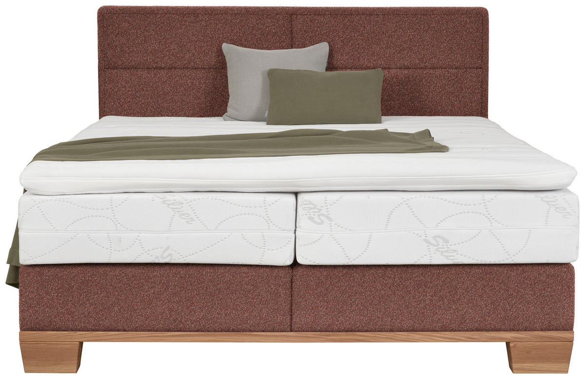 BOXSPRINGBETT 200/200 cm  in Eichefarben, Dunkelrot  - Eichefarben/Dunkelrot, Natur, Holz/Textil (200/200cm) - Valnatura