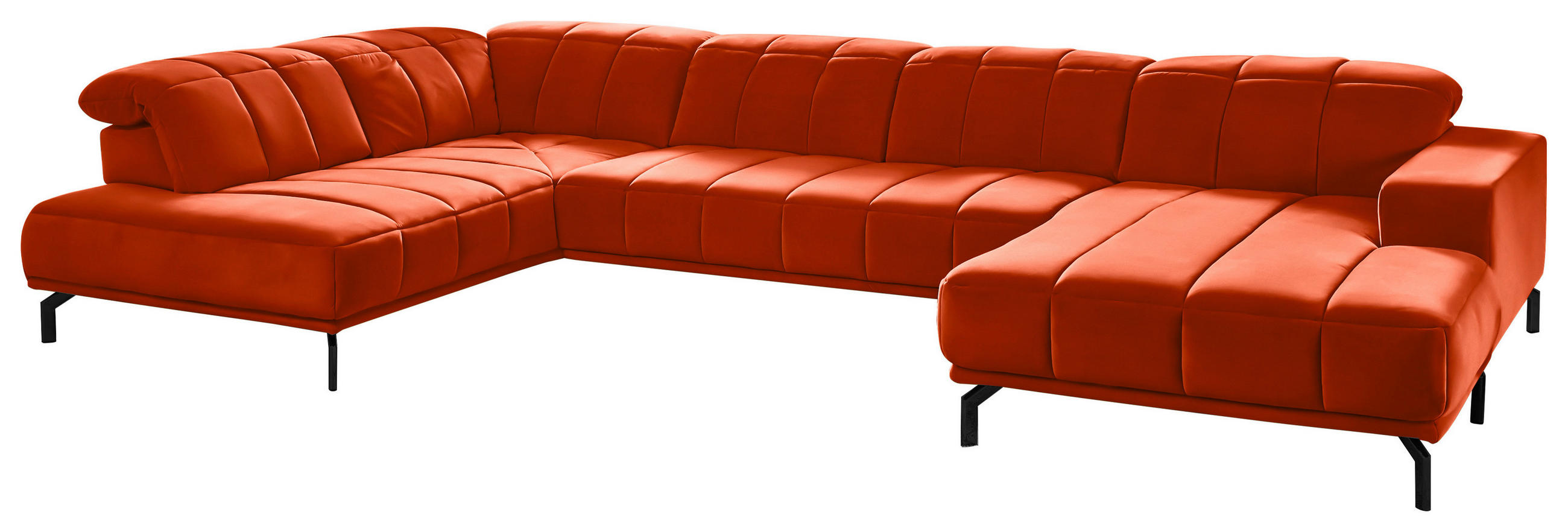 WOHNLANDSCHAFT Orange Velours  - Schwarz/Orange, Design, Textil/Metall (219/383/195cm) - Beldomo Style