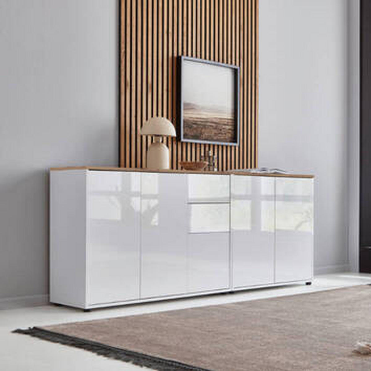 SIDEBOARD Mailand Set 10  in 184,5/73/33 cm  - Weiß Hochglanz/Schwarz, MODERN, Holzwerkstoff/Kunststoff (184,5/73/33cm) - MID.YOU