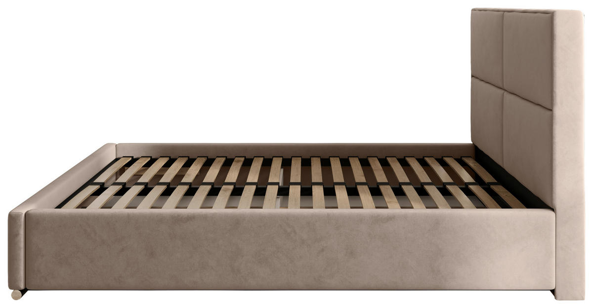 POLSTERBETT 200/200 cm,  in Beige, gepolstertes Kopfteil, Lattenrost, Bettkasten,  - Chromfarben/Beige, MODERN, Holz/Kunststoff (200/200cm) - Chameo
