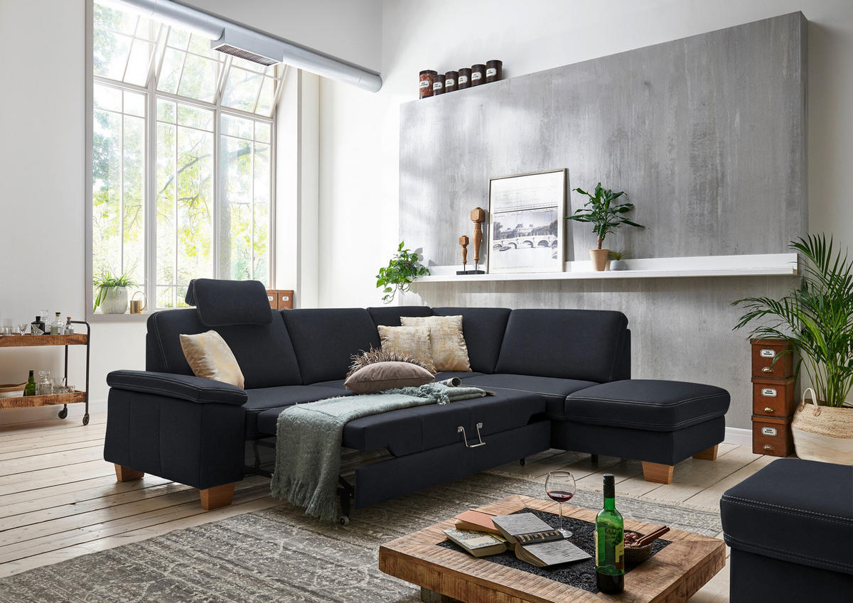 ECKSOFA  in Echtleder Dunkelblau  274/235 cm  - Eichefarben/Beige, KONVENTIONELL, Leder/Holzwerkstoff (274/235cm) - Beldomo Premium