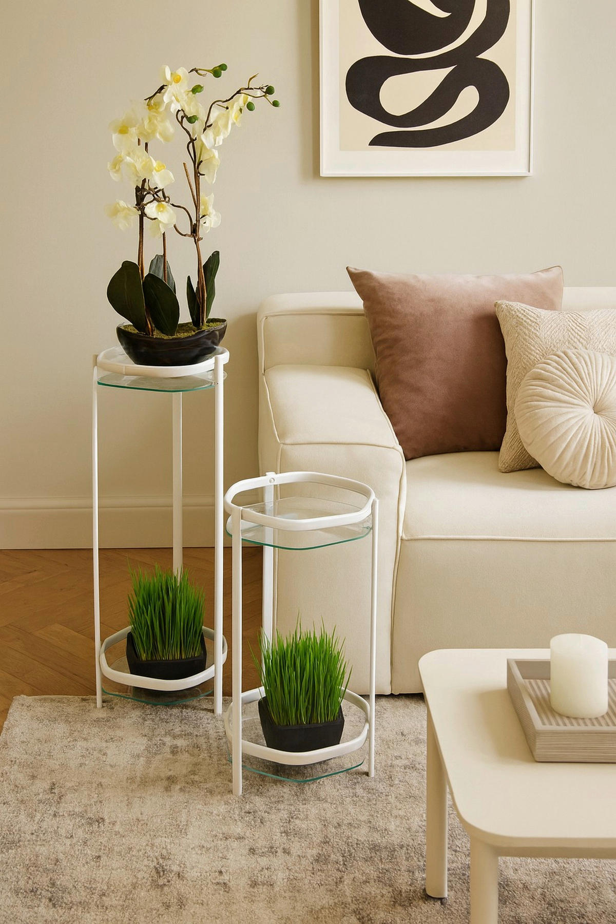 BLUMENTISCH Metall, Glas  - Weiß, Design, Glas/Metall (28/28/86cm) - Metzeler