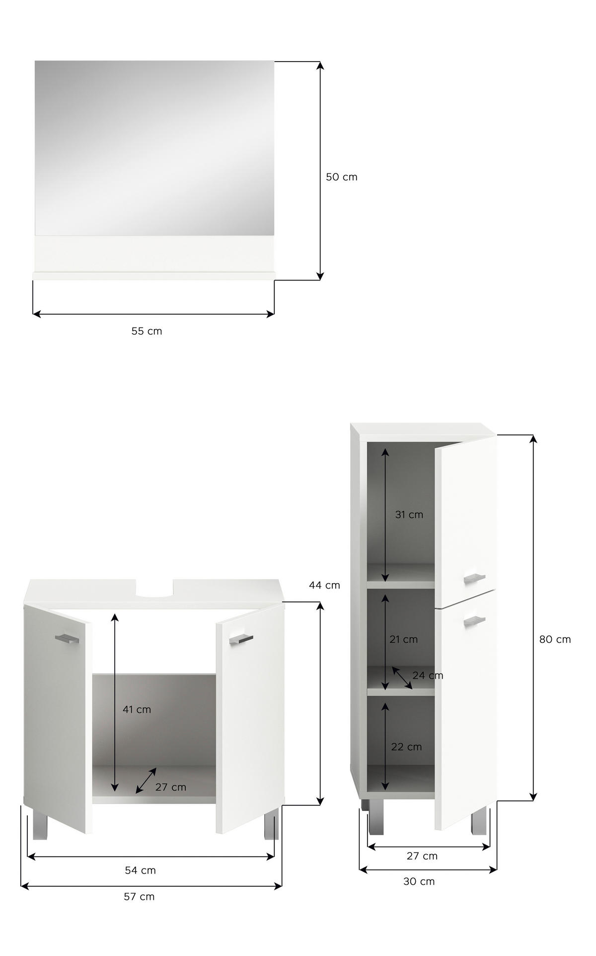 BADEZIMMER 3-teilig  in 87 cm  - Silberfarben/Weiß, MODERN, Glas/Holzwerkstoff (87cm) - MID.YOU