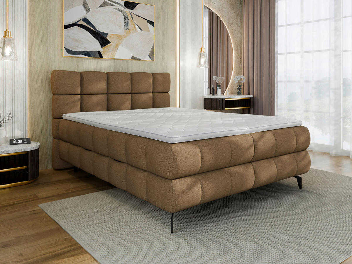 BOXBETT 140/200 cm,  in Braun, Bettkasten, Topper, H3 + H3 = fest  - Schwarz/Braun, Trend, Textil/Metall (140/200cm) - Esposa