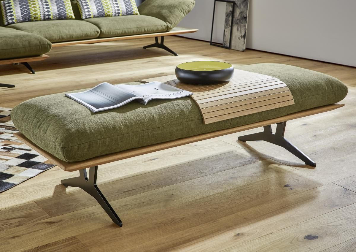 HOCKERBANK 150/43/60 cm Webstoff Dunkelgrün Wildeiche massiv Metall  - Dunkelgrün/Schwarz, Design, Holz/Textil (150/43/60cm) - Dieter Knoll