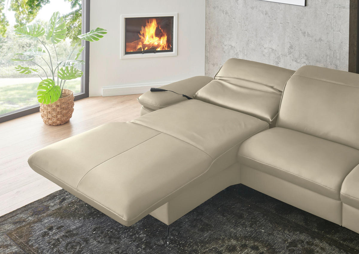 ECKSOFA  Echtleder Naturfarben  - Schwarz/Naturfarben, Design, Leder/Metall (169/307cm) - Beldomo Premium