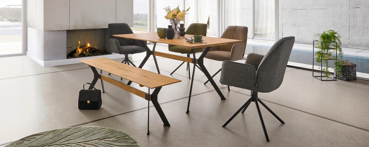 ESSTISCH Wildeiche massiv rechteckig Wildeiche  - Wildeiche/Schwarz, Natur, Holz/Metall (160/90/75cm) - Carryhome