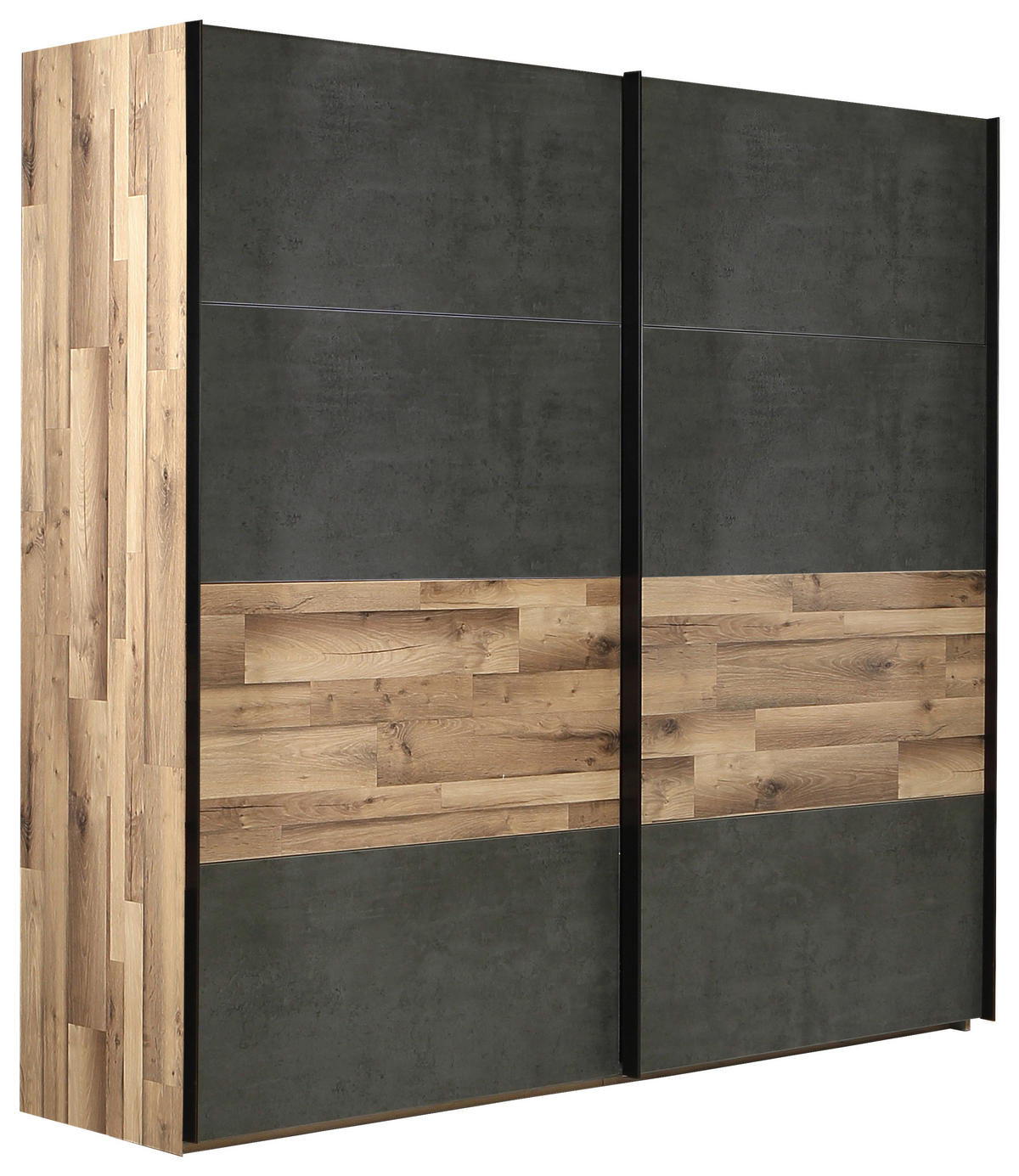 SCHWEBETÜRENSCHRANK in Eichefarben, Dunkelgrau  - Eichefarben/Dunkelgrau, Lifestyle, Holzwerkstoff/Metall (220/211/61cm) - Ti'me