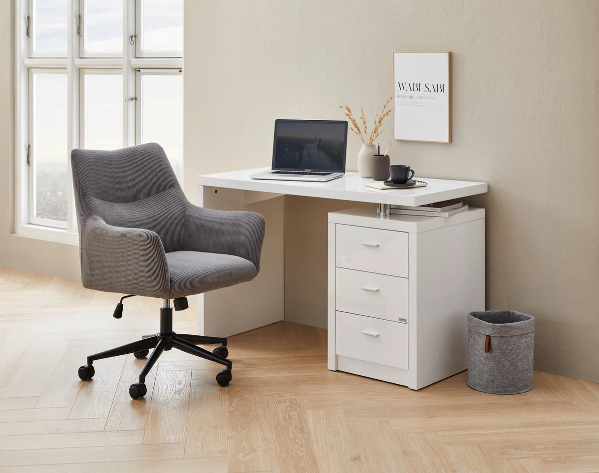 SCHREIBTISCH 120/55/75 cm  in Weiss, Chromfarben  - Chromfarben/Weiss, Design, Holzwerkstoff/Metall (120/55/75cm) - Hom`in