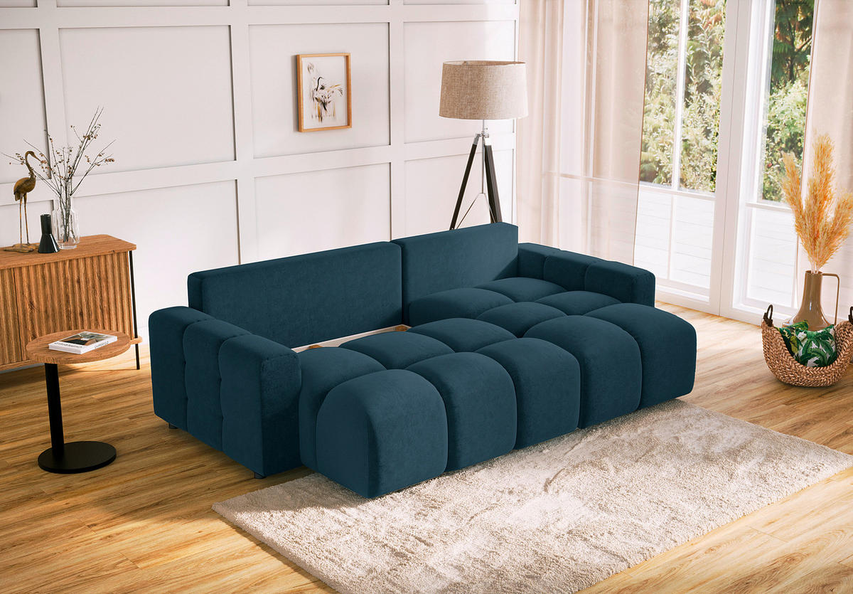 ECKSOFA Luki Dunkelblau Mikrofaser  - Schwarz/Dunkelblau, Design, Kunststoff/Textil (233/142cm) - Livetastic