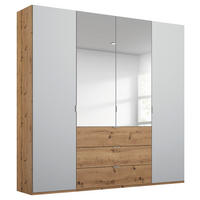 DREHTÜRENSCHRANK 4-türig Grau, Eichefarben  - Eichefarben/Alufarben, Trend, Glas/Holzwerkstoff (201/223/60cm) - Stylife