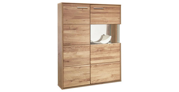 HIGHBOARD 90/138/40 cm - Eichefarben/Silberfarben, KONVENTIONELL, Glas/Holz (90/138/40cm) - Voleo