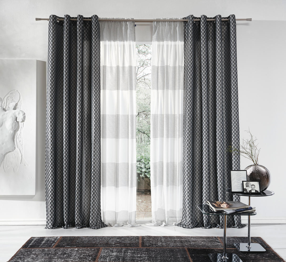 ZÁVĚS S OČKY, neprůsvitné, 140/250 cm - šedá, Design, textil (140/250cm) - Joop!