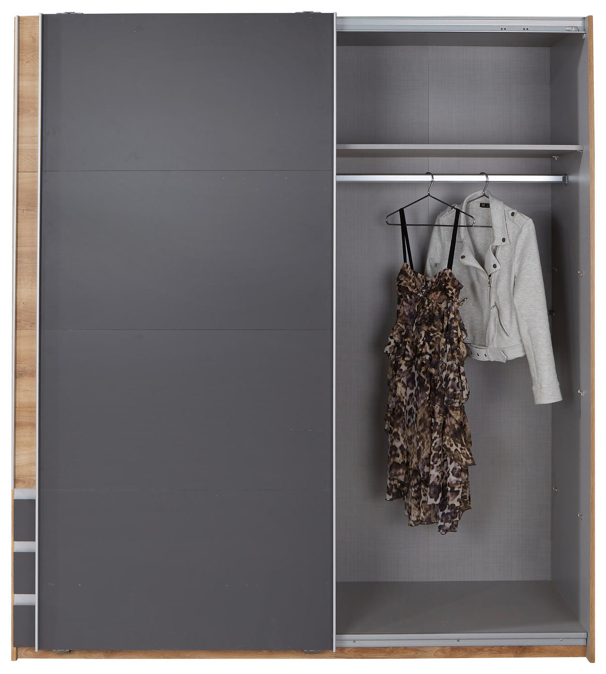 SCHWEBETÜRENSCHRANK in Eichefarben, Anthrazit  - Eichefarben/Anthrazit, Modern, Holzwerkstoff/Kunststoff (180/198/64cm) - MID.YOU