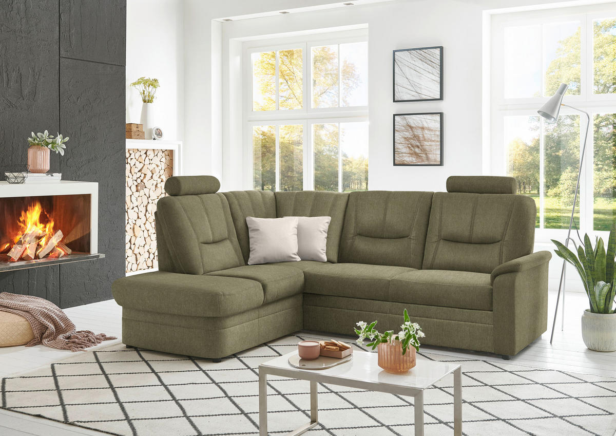 ECKSOFA Chenille Grün  - Schwarz/Grün, Konventionell, Kunststoff/Textil (185/235cm) - Beldomo Comfort