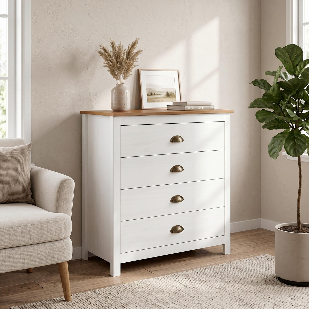 KOMMODE , 80/85/41 cm, 4 Schublade(n)  - Messingfarben/Braun, Design, Holz/Metall (80/85/41cm) - MID.YOU