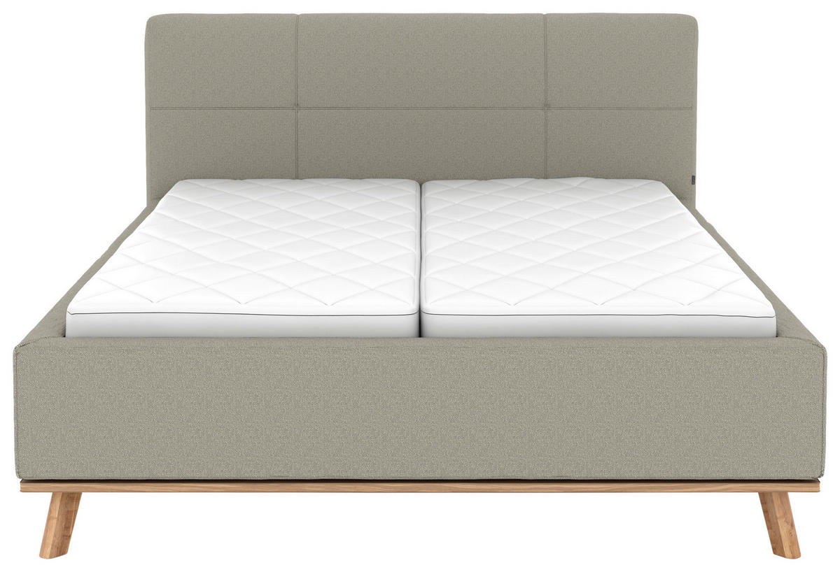 POLSTERBETT 160/200 cm,  in Hellgrau, Matratze, Lattenrost, Bettkasten, H3 + H3 = fest  - Eichefarben/Hellgrau, Design, Holz/Textil (160/200cm) - Musterring