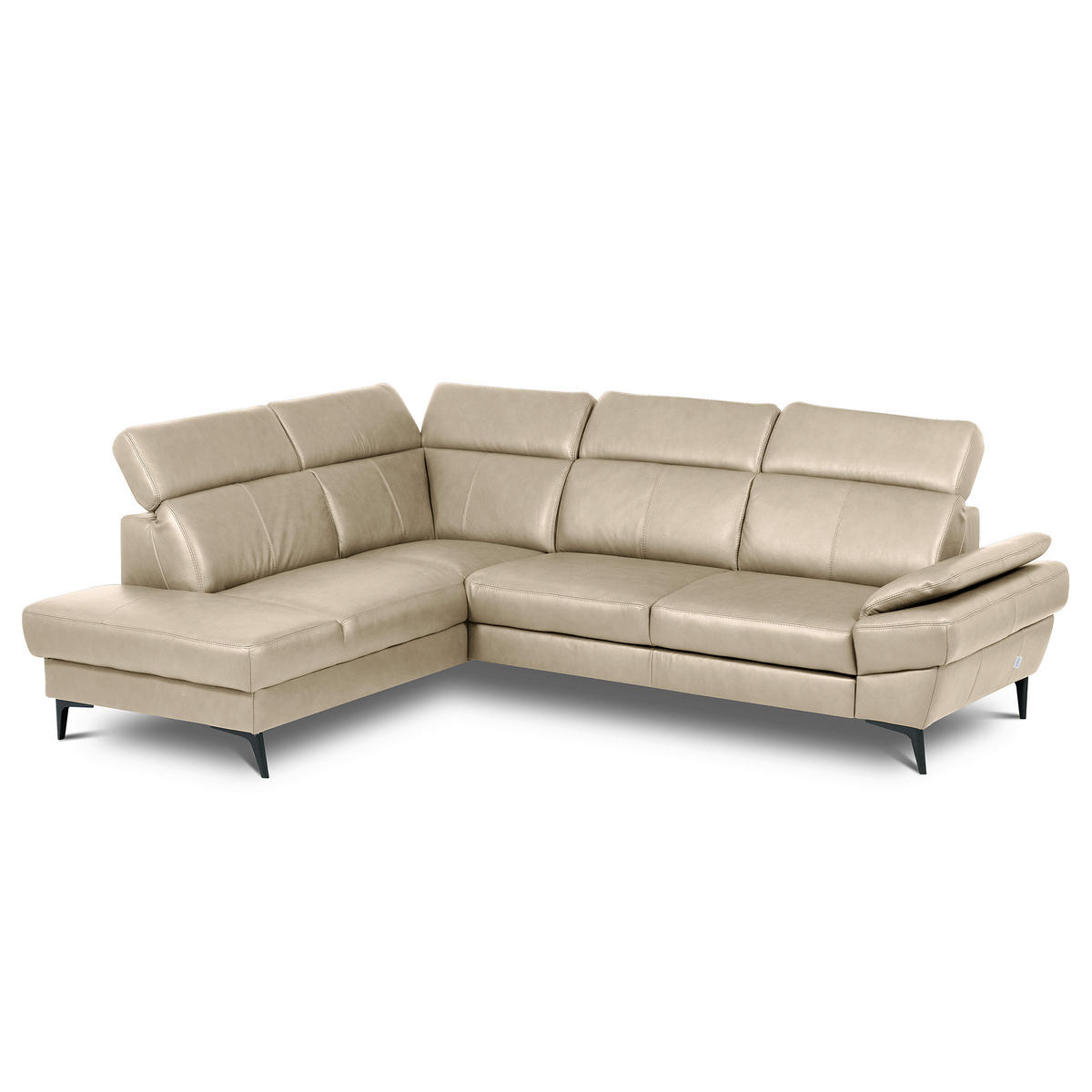 ECKSOFA Grau Echtleder Lederlook Bettkasten, Schlaffunktion, Rücken echt, Armteilverstellung, Kopfteilverstellung  - Schwarz/Grau, Design, Leder/Textil (211/264cm) - Livetastic