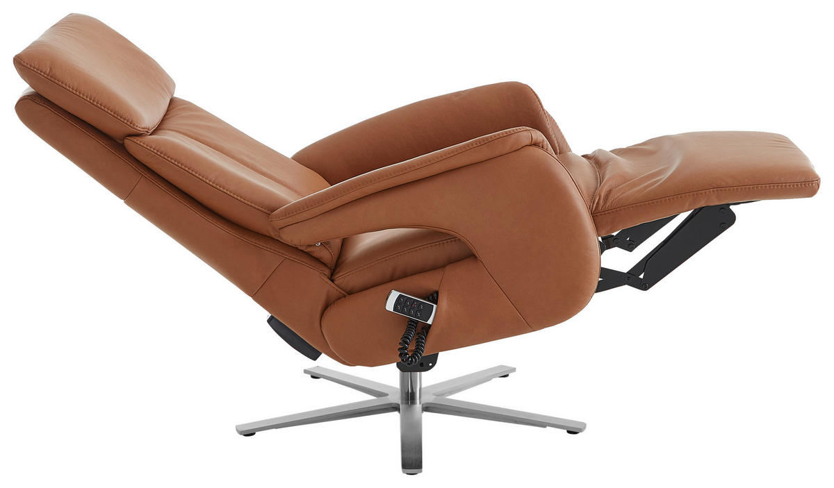 RELAXSESSEL in Leder Braun  - Edelstahlfarben/Braun, Design, Leder/Metall (70/124/85cm) - Cantus