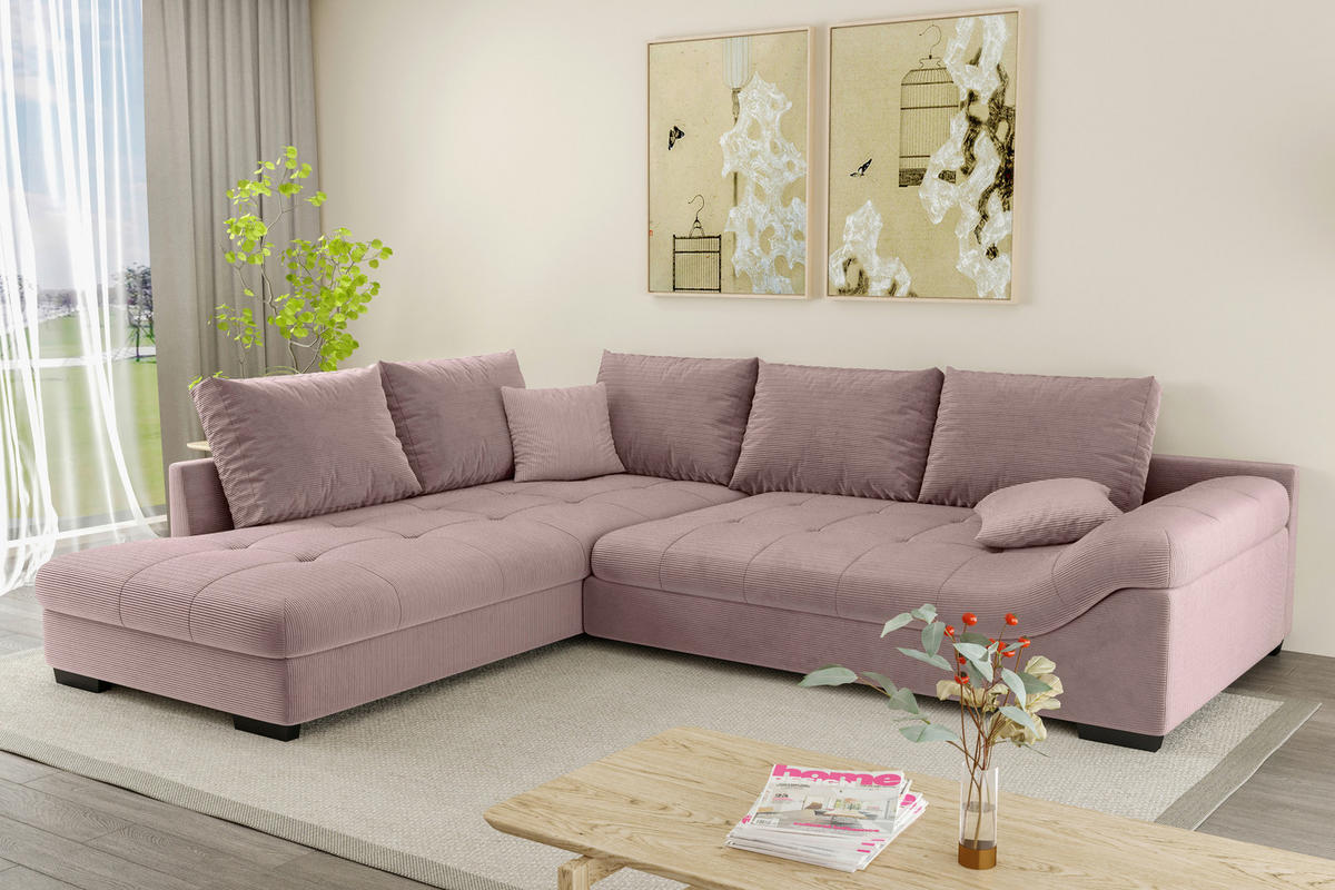 ECKSOFA in Cord Altrosa  - Schwarz/Altrosa, Konventionell, Holz/Textil (202/298cm) - MID.YOU