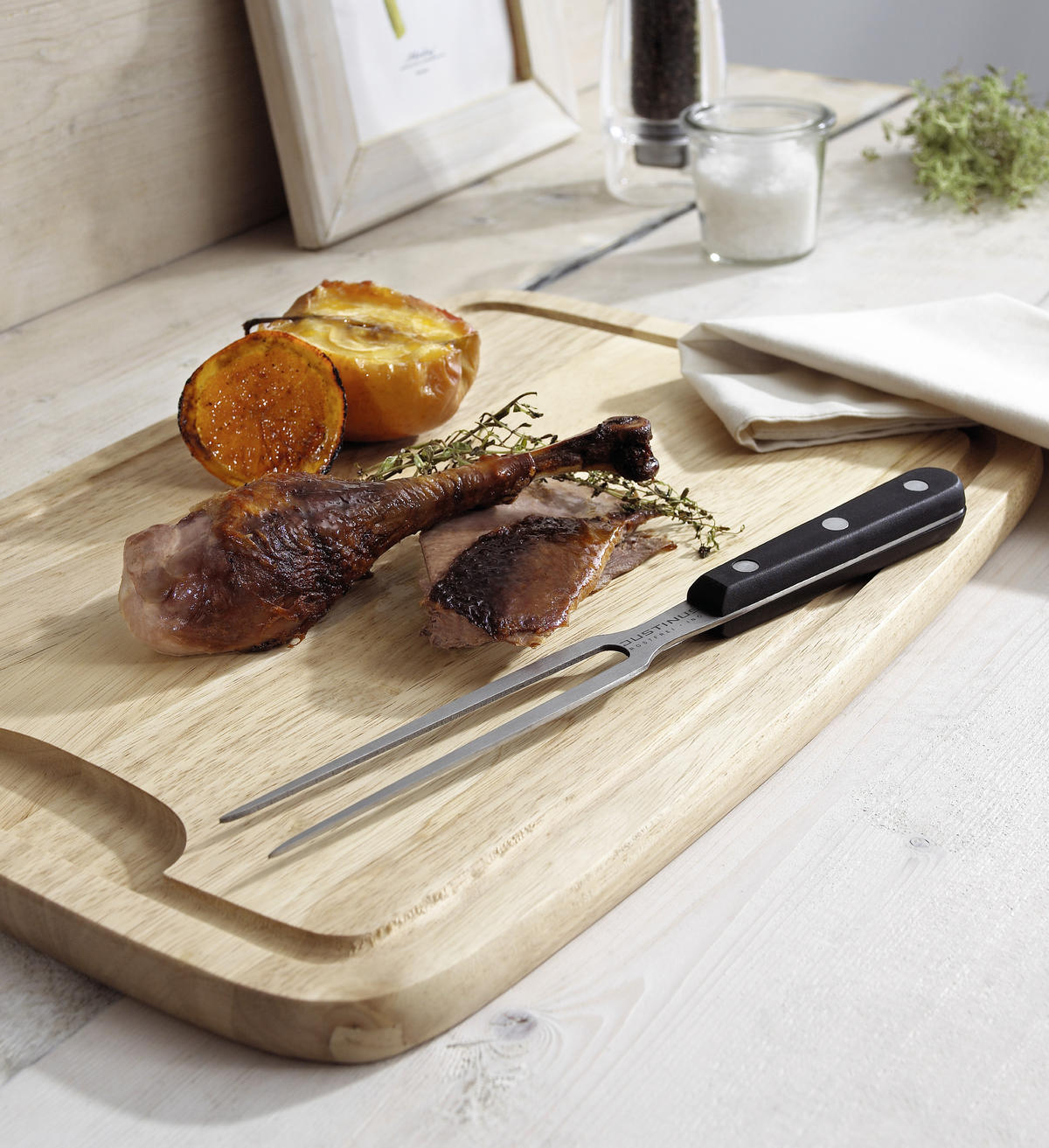 VIDLIČKA NA MÄSO - čierna/farba ušľachtilej ocele, Basics, kov/plast (27cm) - Justinus