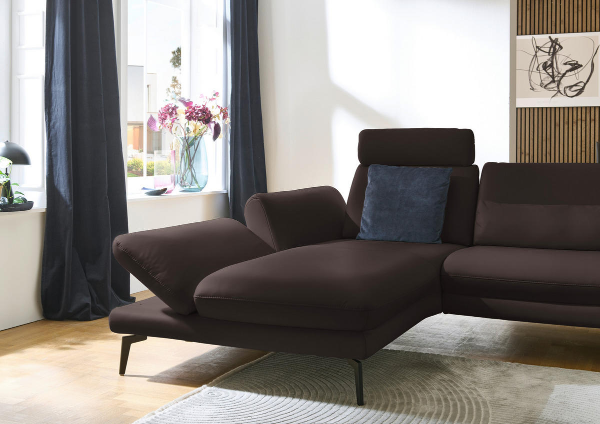 ECKSOFA in Echtleder Dunkelbraun  - Dunkelbraun/Schwarz, Design, Leder/Metall (195/308cm) - Dieter Knoll