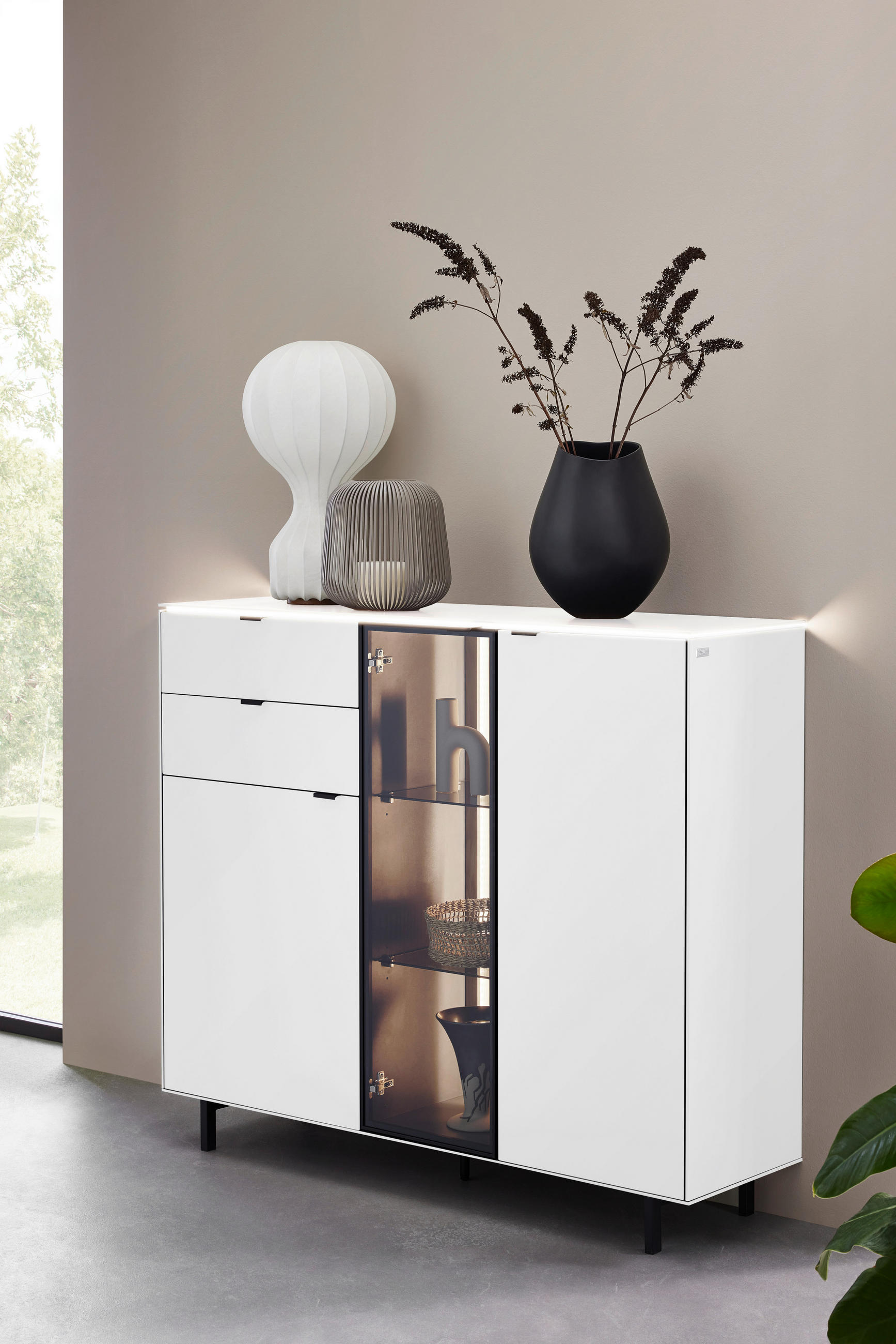 HIGHBOARD Weiss  141,2/120/40 cm  - Weiss/Schwarz, Design, Glas/Holz (141,2/120/40cm) - Dieter Knoll