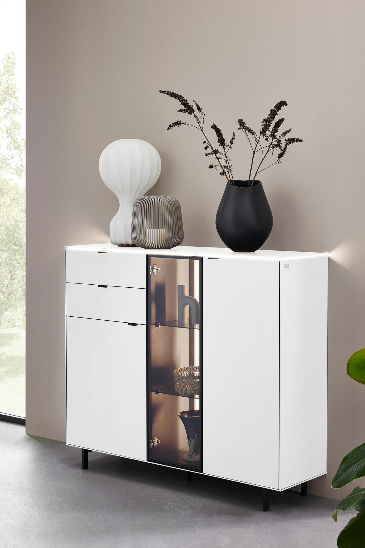 HIGHBOARD Weiss  141,2/120/40 cm  - Weiss/Schwarz, Design, Glas/Holz (141,2/120/40cm) - Dieter Knoll