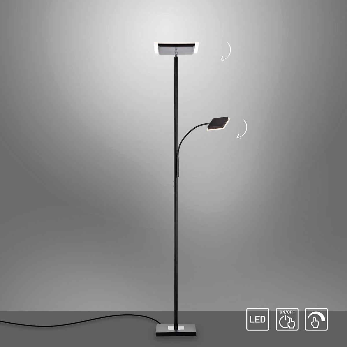 LED STOJACÍ LAMPA, 56/57,5/190 cm - černá, Basics, kov/plast (56/57,5/190cm)