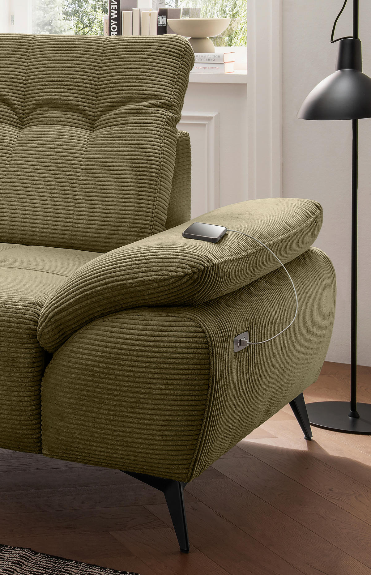 ECKSOFA Cord Olivgrün  - Schwarz/Olivgrün, Modern, Textil/Metall (180/280cm) - Livetastic