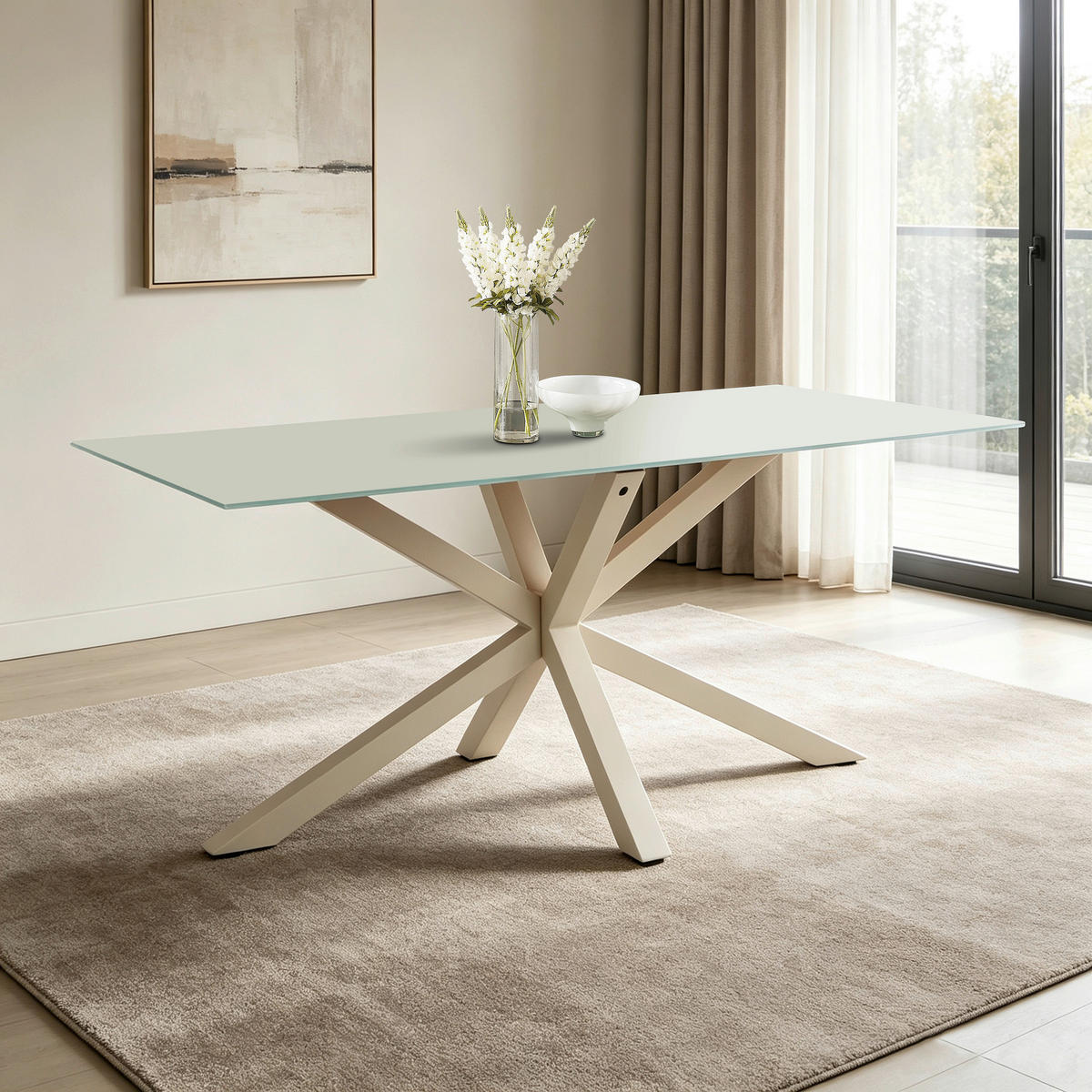 ESSTISCH 160/90/75,5 cm  Metall, Glas rechteckig Kaschmir  - Kaschmir, MODERN, Glas/Metall (160/90/75,5cm) - P & B