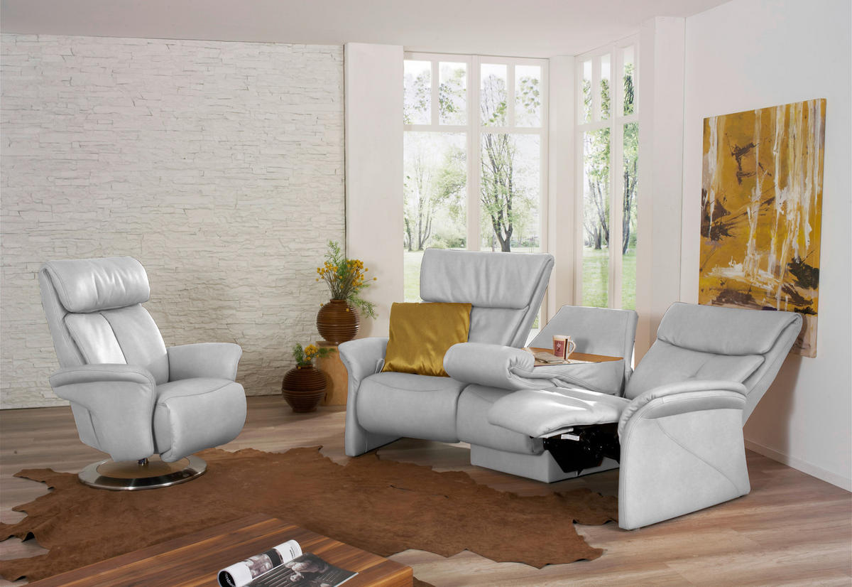 TRAPEZSOFA in Echtleder Hellgrau  - Hellgrau/Naturfarben, KONVENTIONELL, Leder/Holz (208/103/105cm) - Himolla Komfortklass