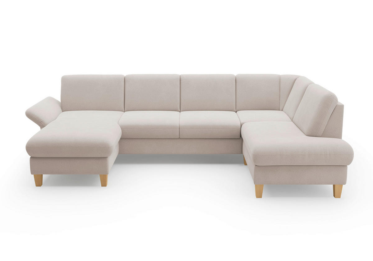 WOHNLANDSCHAFT Greige Flachgewebe  - Greige/Eichefarben, KONVENTIONELL, Holz/Textil (164/314/195cm) - Sit & More