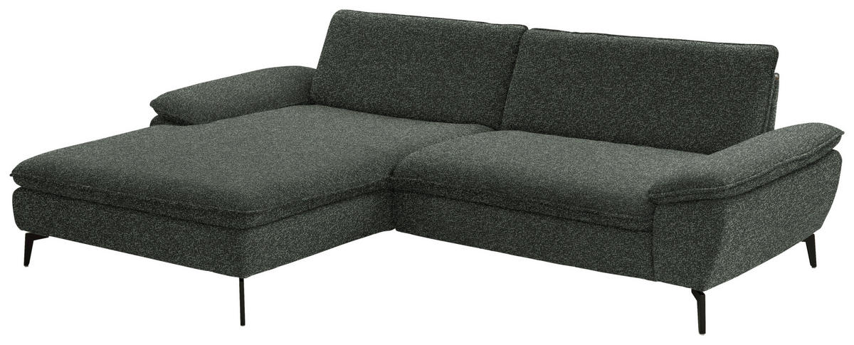ECKSOFA in Webstoff Dunkelgrün  - Dunkelgrün/Schwarz, Design, Textil/Metall (197/295cm) - Valdera
