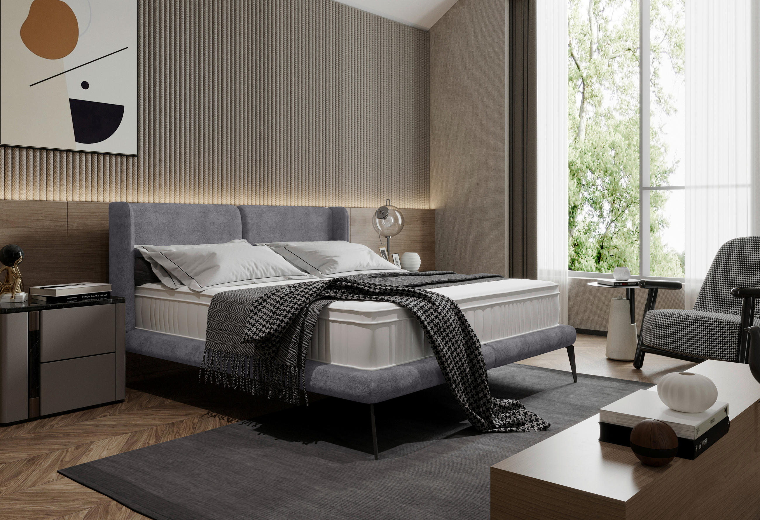POLSTERBETT 180/200 cm  in Graubraun  - Graubraun/Schwarz, Modern, Textil/Metall (180/200cm) - Livetastic