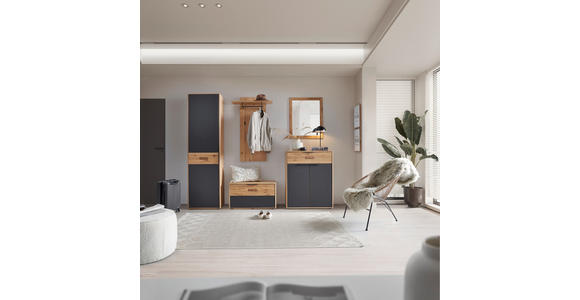 SCHUHSCHRANK 84/104/38 cm  - Eiche Bianco/Anthrazit, Natur, Glas/Holz (84/104/38cm) - Linea Natura