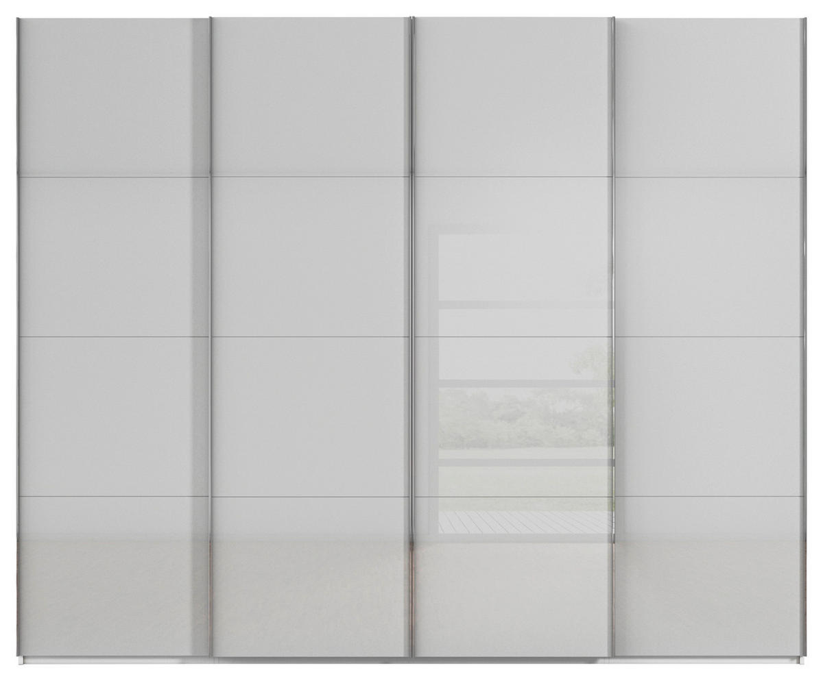 SCHWEBETÜRENSCHRANK 271/223/68 cm 4-türig Weiß, Grau  - Chromfarben/Weiß, Design, Glas/Holzwerkstoff (271/223/68cm) - Novel