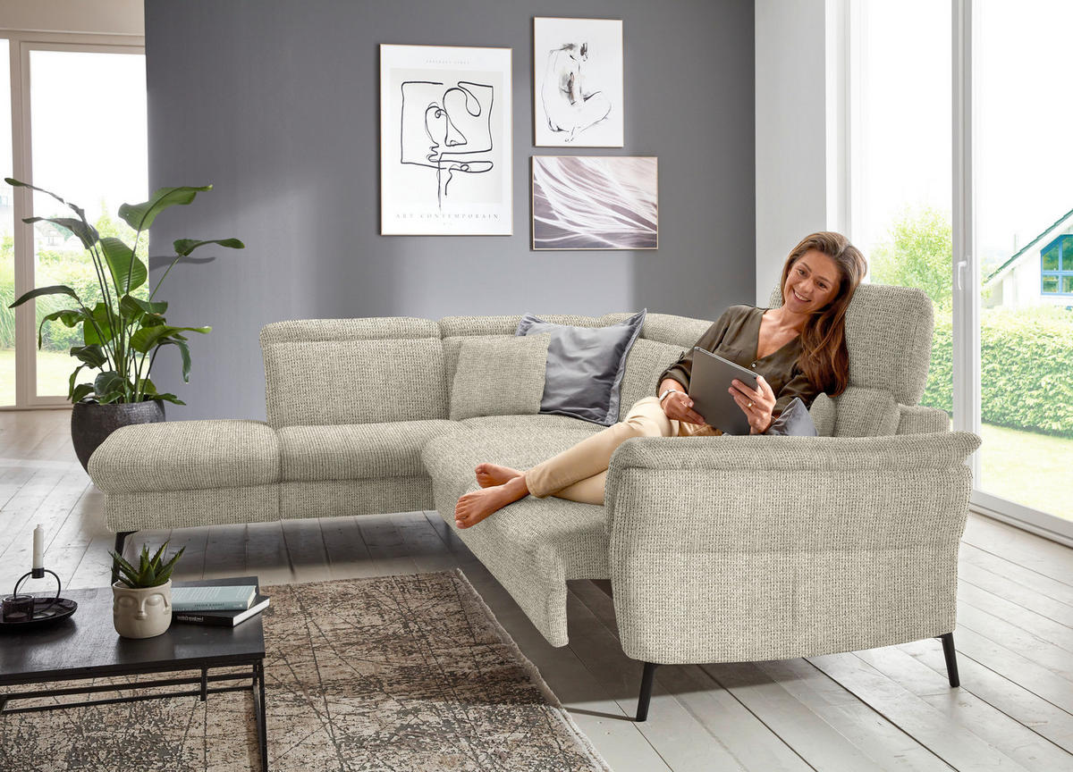 ECKSOFA in Struktur Beige  235/275 cm  - Beige/Schwarz, MODERN, Textil/Metall (235/275cm) - Cantus
