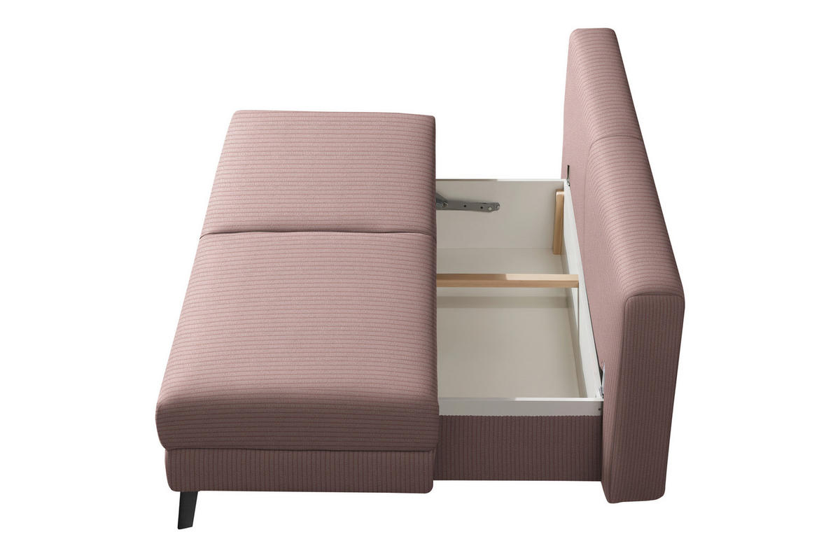 SCHLAFSOFA Cord Rosa  - Schwarz/Rosa, Modern, Textil/Metall (194/91/90cm) - Novel