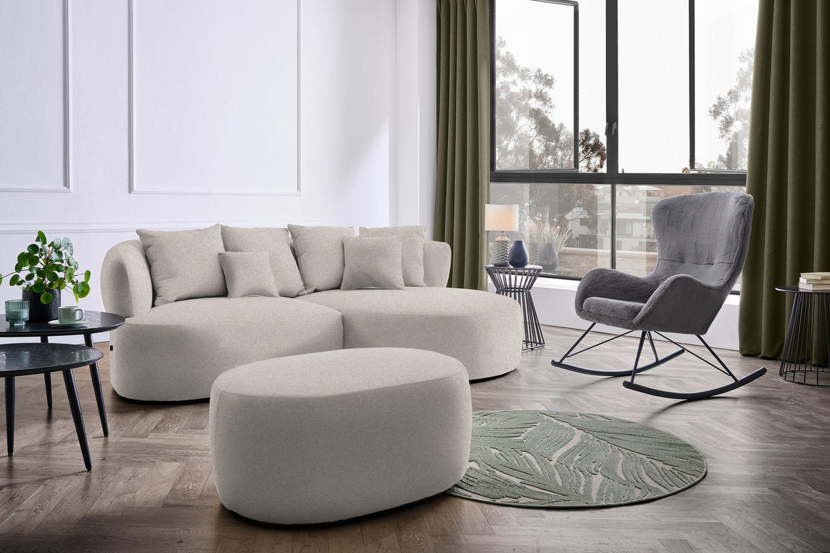 HOCKER in Textil Greige  - Greige/Schwarz, MODERN, Kunststoff/Textil (88/43/66cm) - Hom`in