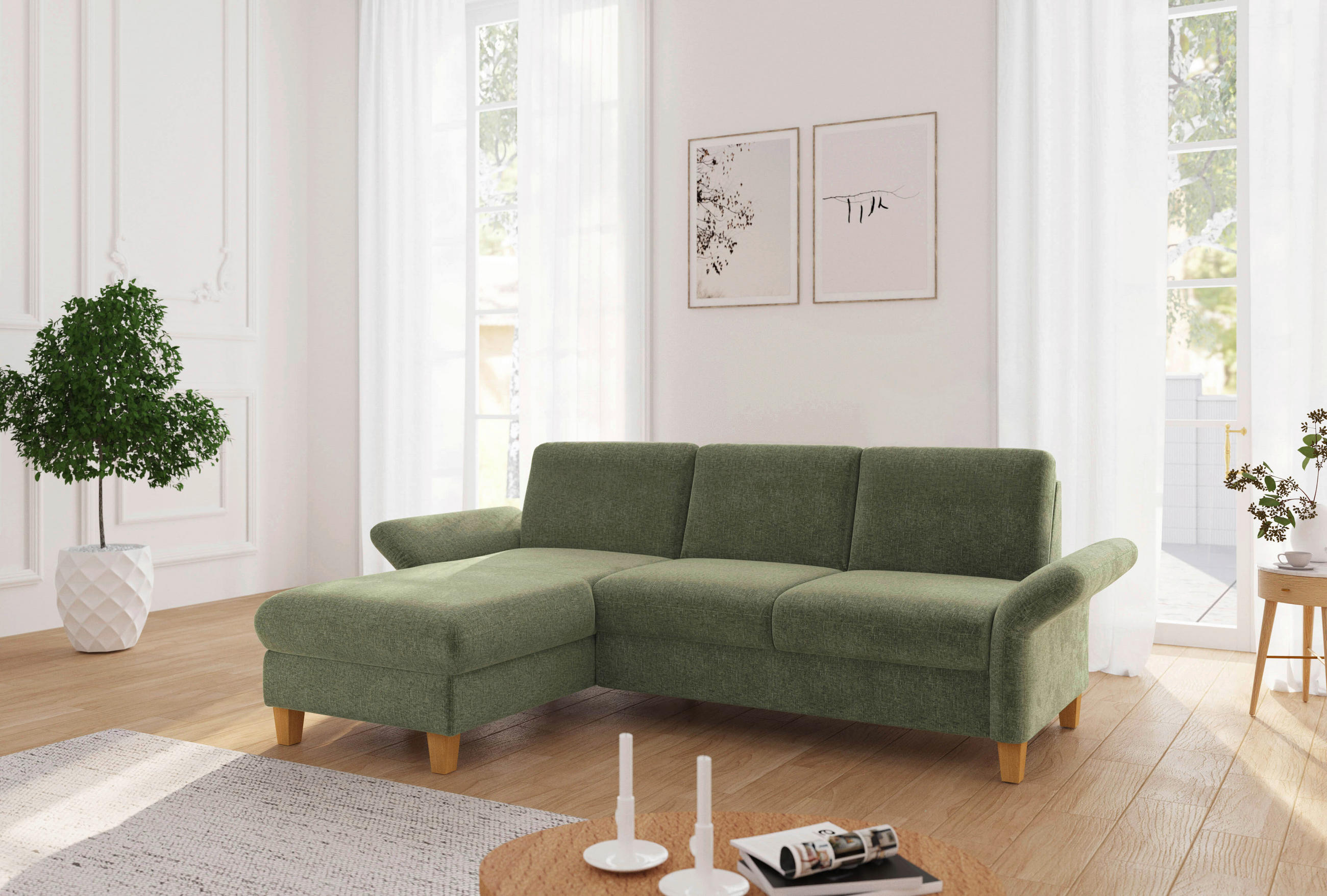 ECKSOFA ROCHELLE E Hellgrün Flachgewebe  - Eichefarben/Hellgrün, KONVENTIONELL, Holz/Textil (164/251cm) - Sit & More